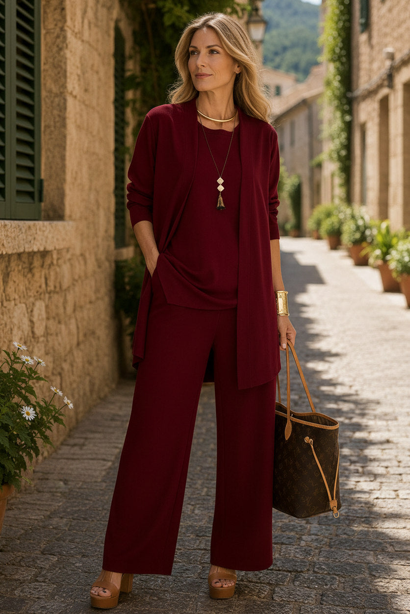 Long Sleeve Cardigan and Wide Leg Set