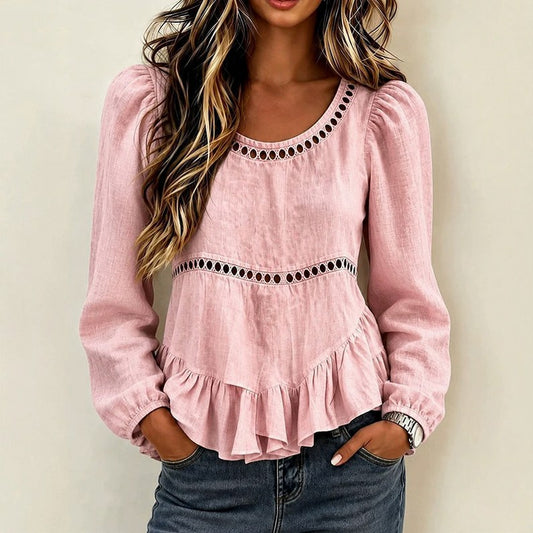 Long Sleeve Cutout Ruffle Blouse