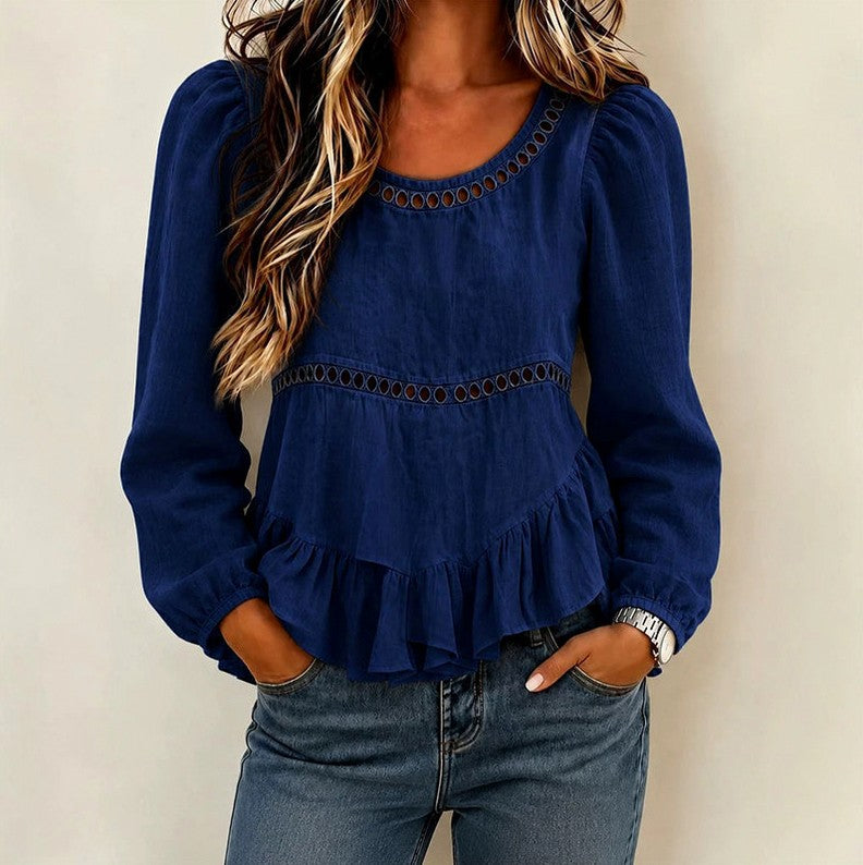Long Sleeve Cutout Ruffle Blouse