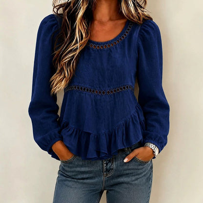 Long Sleeve Cutout Ruffle Blouse