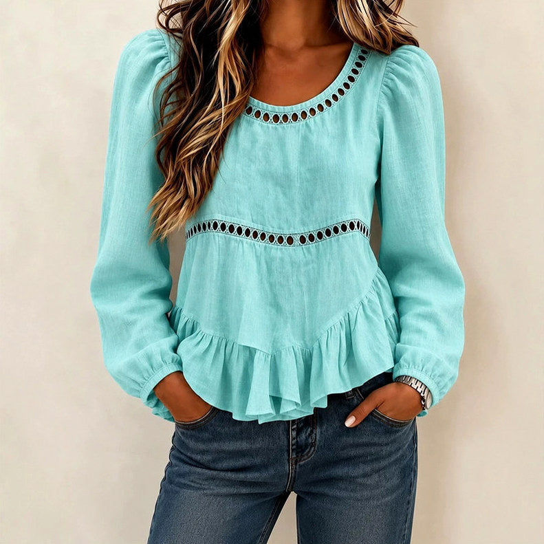 Long Sleeve Cutout Ruffle Blouse