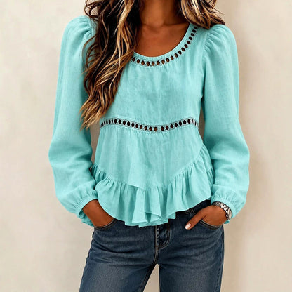 Long Sleeve Cutout Ruffle Blouse