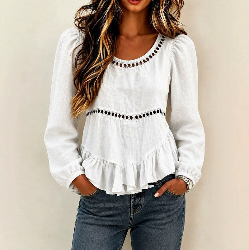 Long Sleeve Cutout Ruffle Blouse