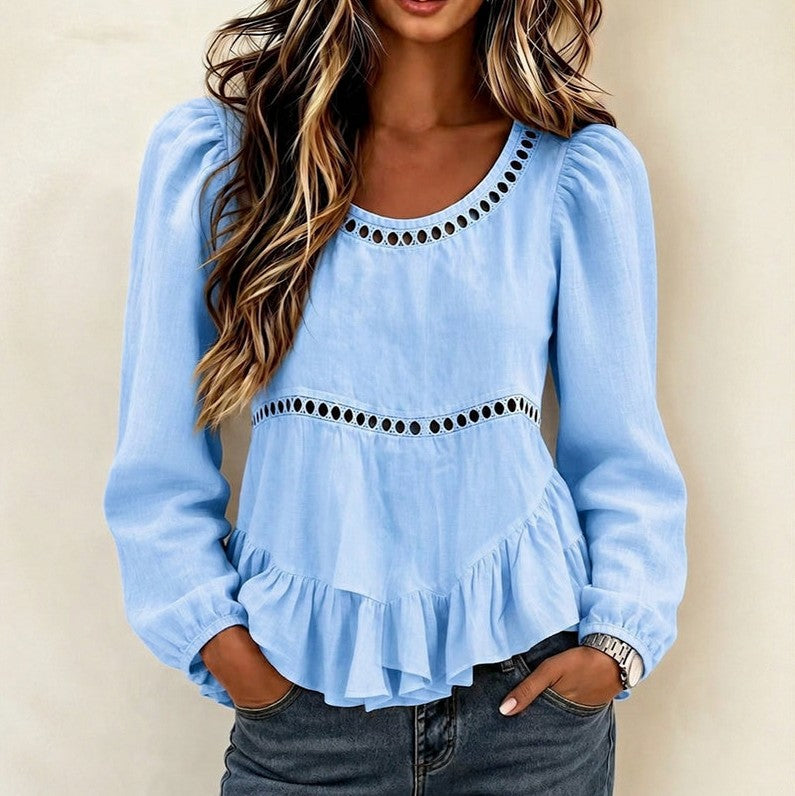 Long Sleeve Cutout Ruffle Blouse