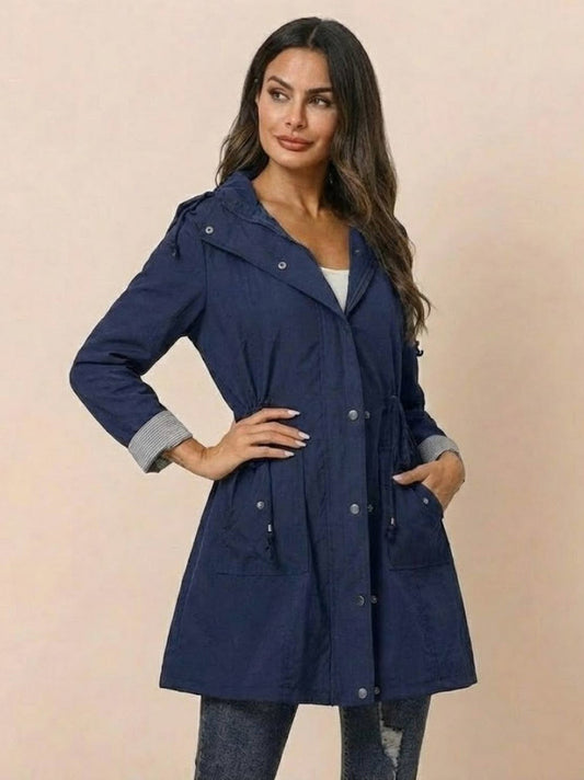 Long Sleeve Hooded Snap Button Jacket