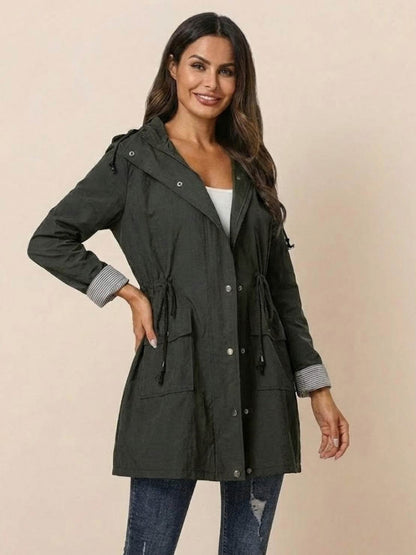 Long Sleeve Hooded Snap Button Jacket