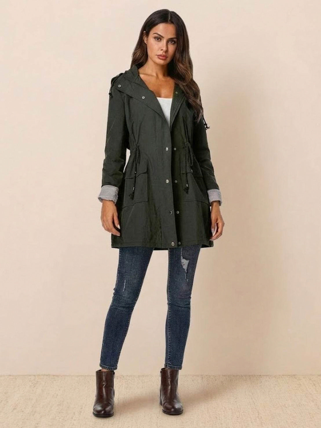 Long Sleeve Hooded Snap Button Jacket