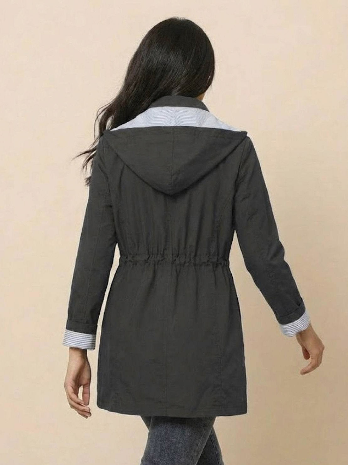 Long Sleeve Hooded Snap Button Jacket