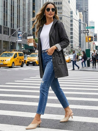 Long Sleeve Hooded Snap Button Jacket