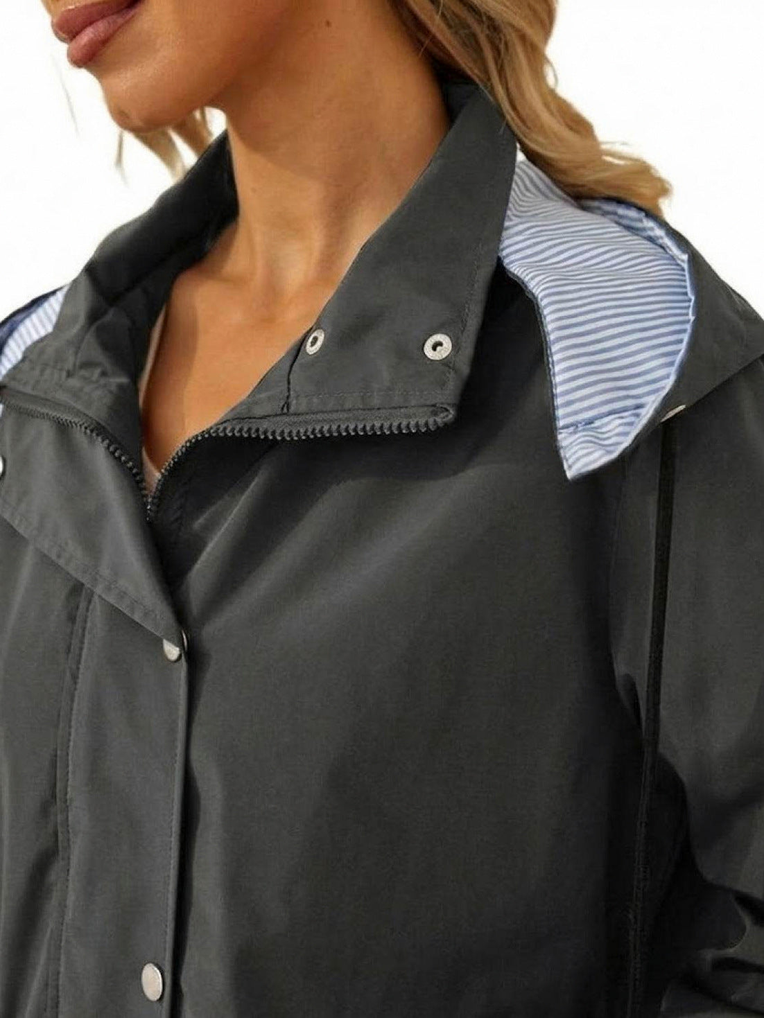 Long Sleeve Hooded Snap Button Jacket