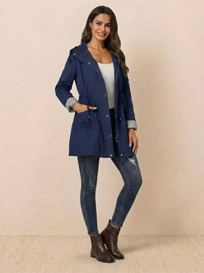 Long Sleeve Hooded Snap Button Jacket