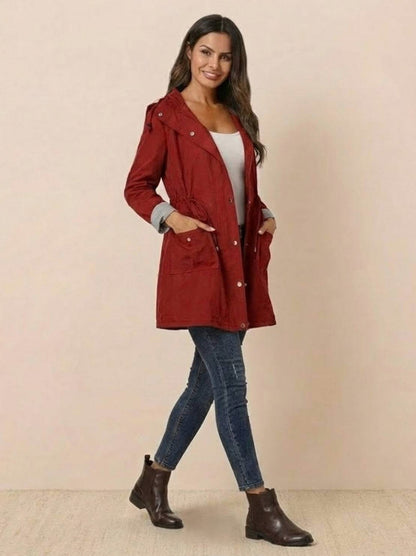 Long Sleeve Hooded Snap Button Jacket