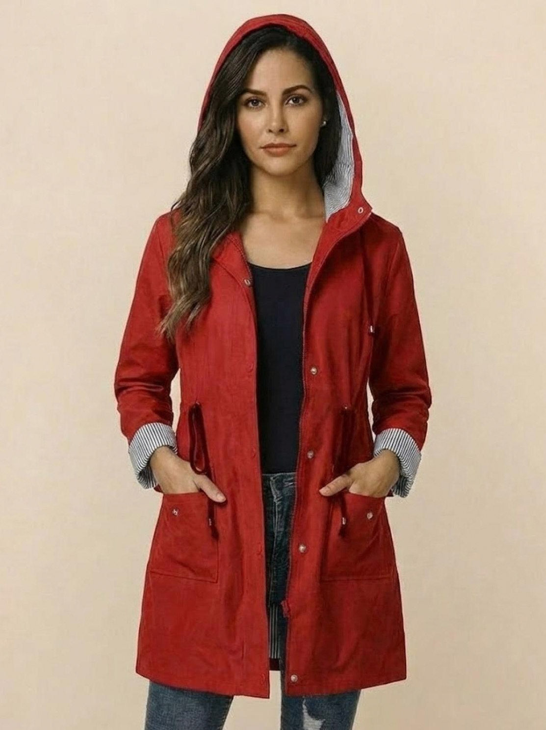 Long Sleeve Hooded Snap Button Jacket