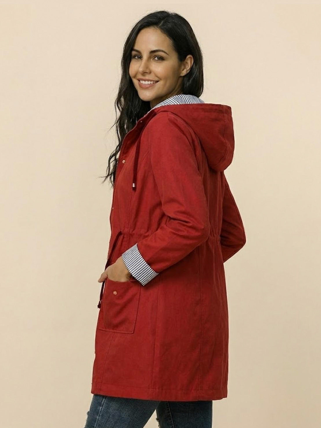 Long Sleeve Hooded Snap Button Jacket