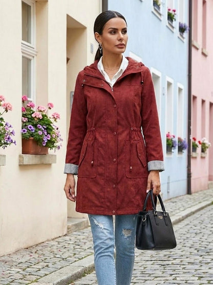 Long Sleeve Hooded Snap Button Jacket