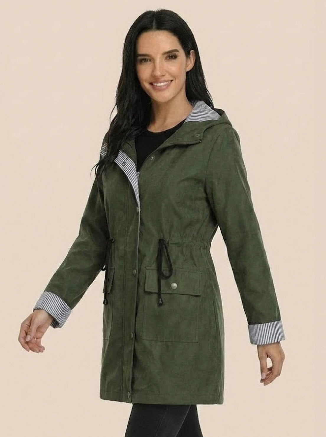 Long Sleeve Hooded Snap Button Jacket