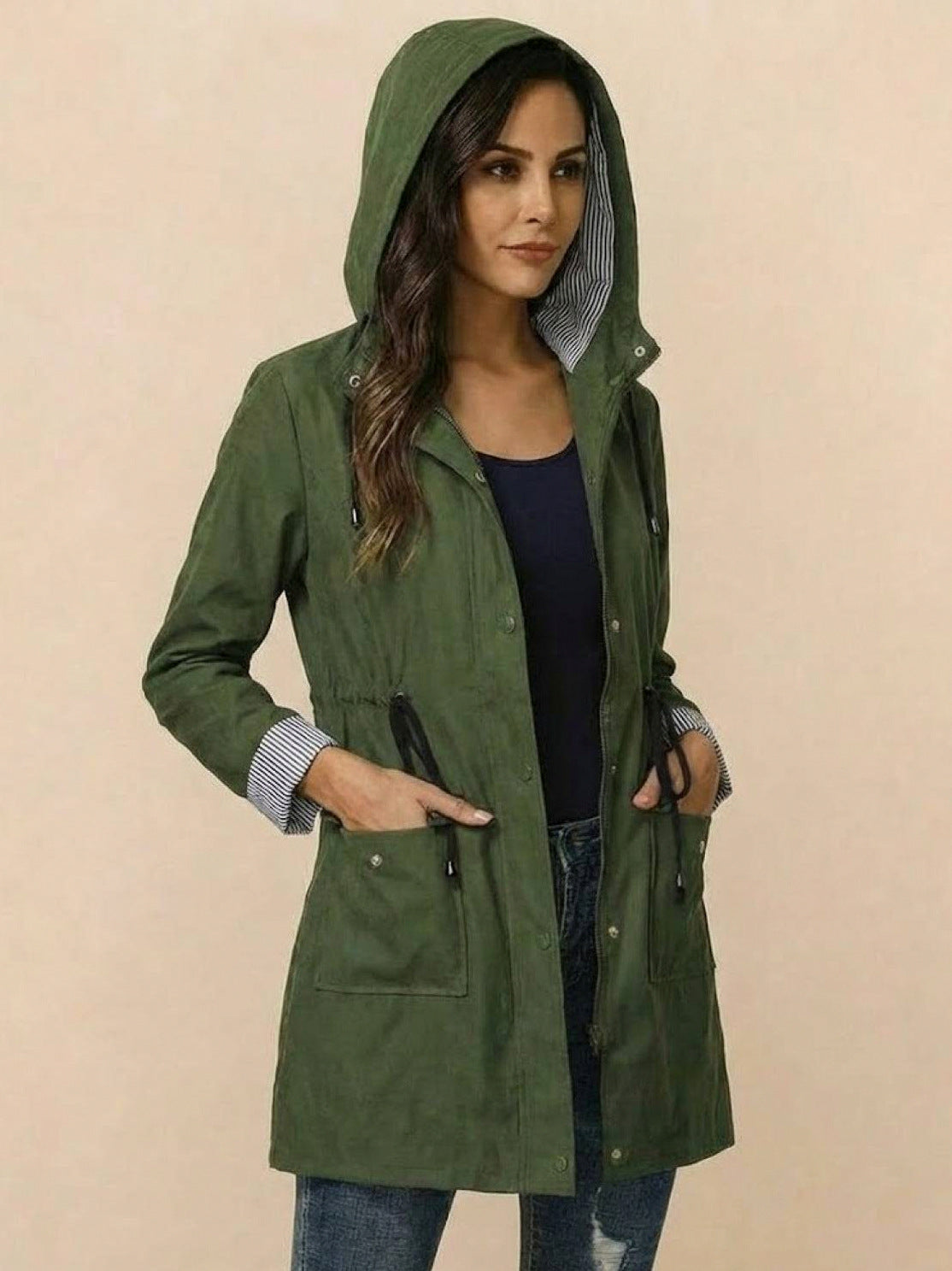 Long Sleeve Hooded Snap Button Jacket