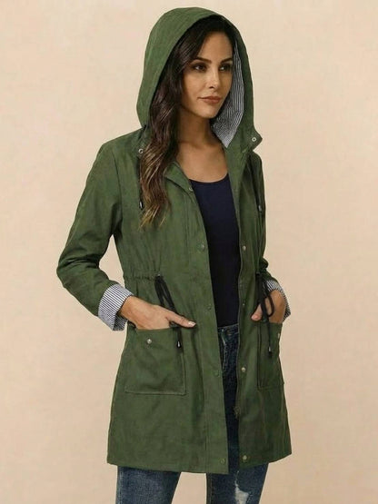 Long Sleeve Hooded Snap Button Jacket