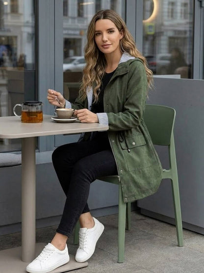 Long Sleeve Hooded Snap Button Jacket
