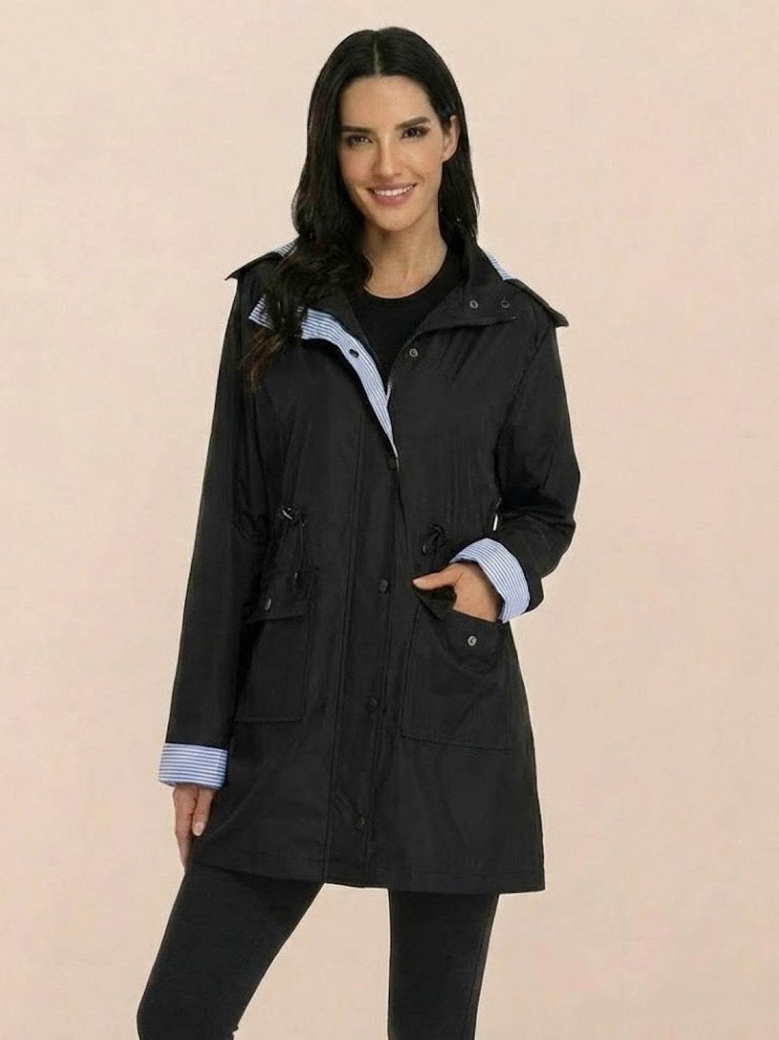 Long Sleeve Hooded Snap Button Jacket