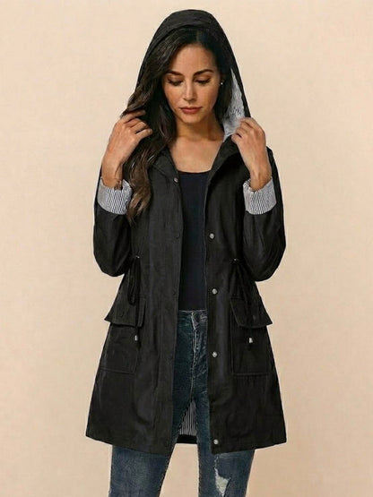 Long Sleeve Hooded Snap Button Jacket