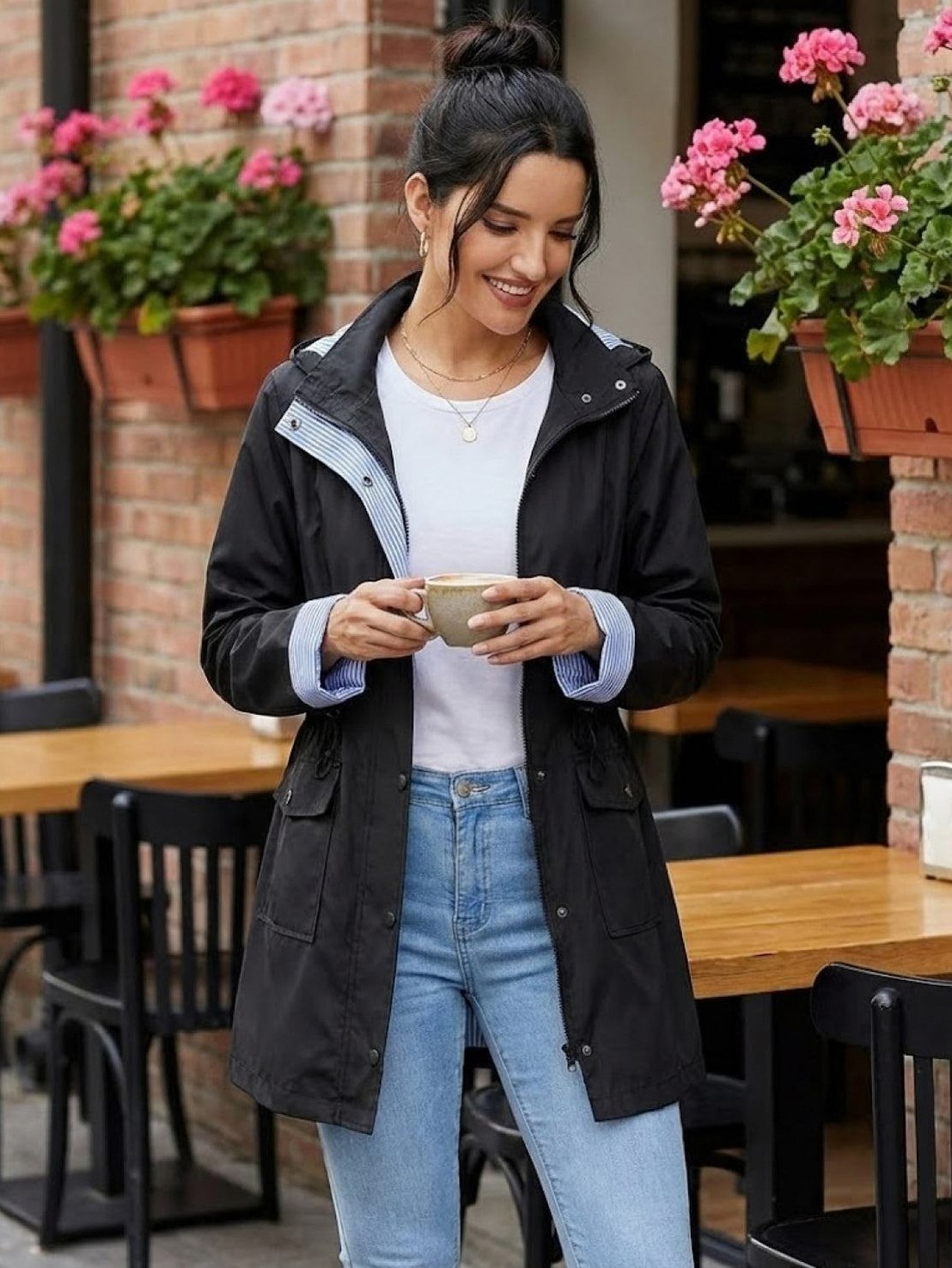 Long Sleeve Hooded Snap Button Jacket