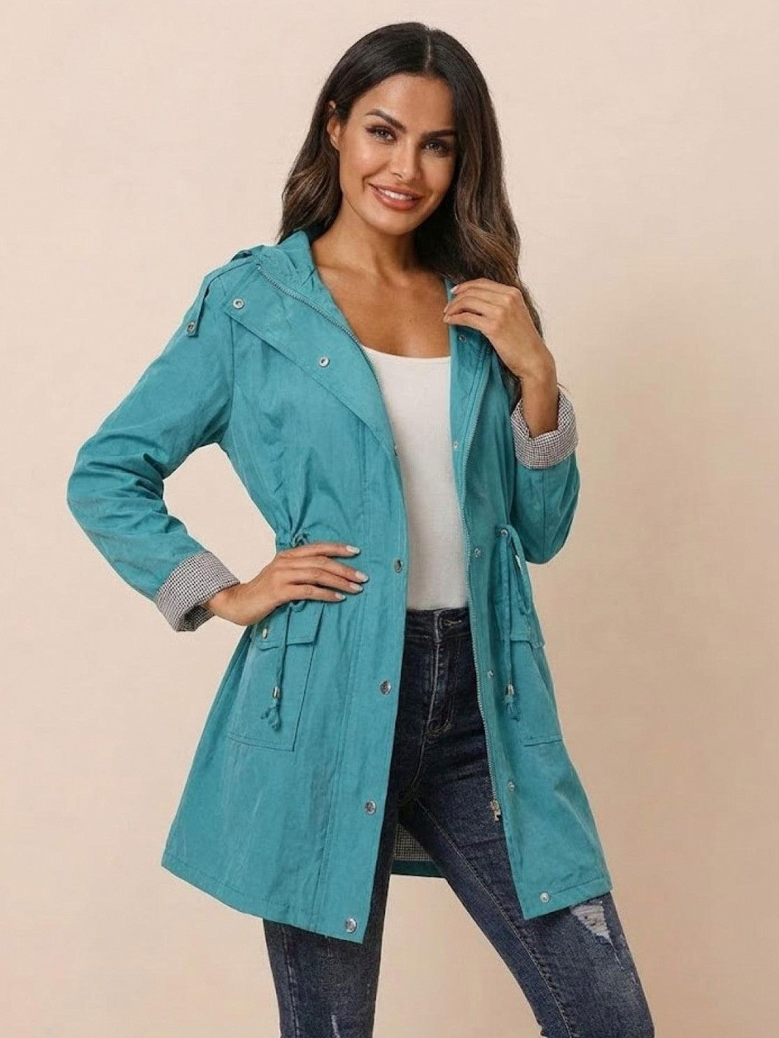 Long Sleeve Hooded Snap Button Jacket