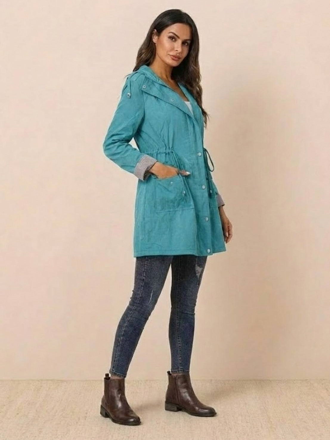 Long Sleeve Hooded Snap Button Jacket