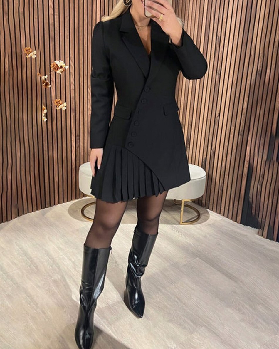 Long Sleeve Pleated Blazer Dress