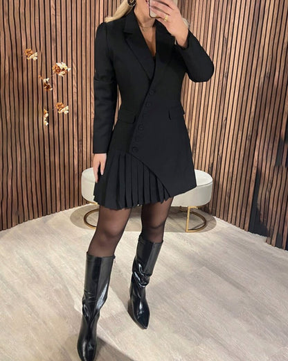 Long Sleeve Pleated Blazer Dress