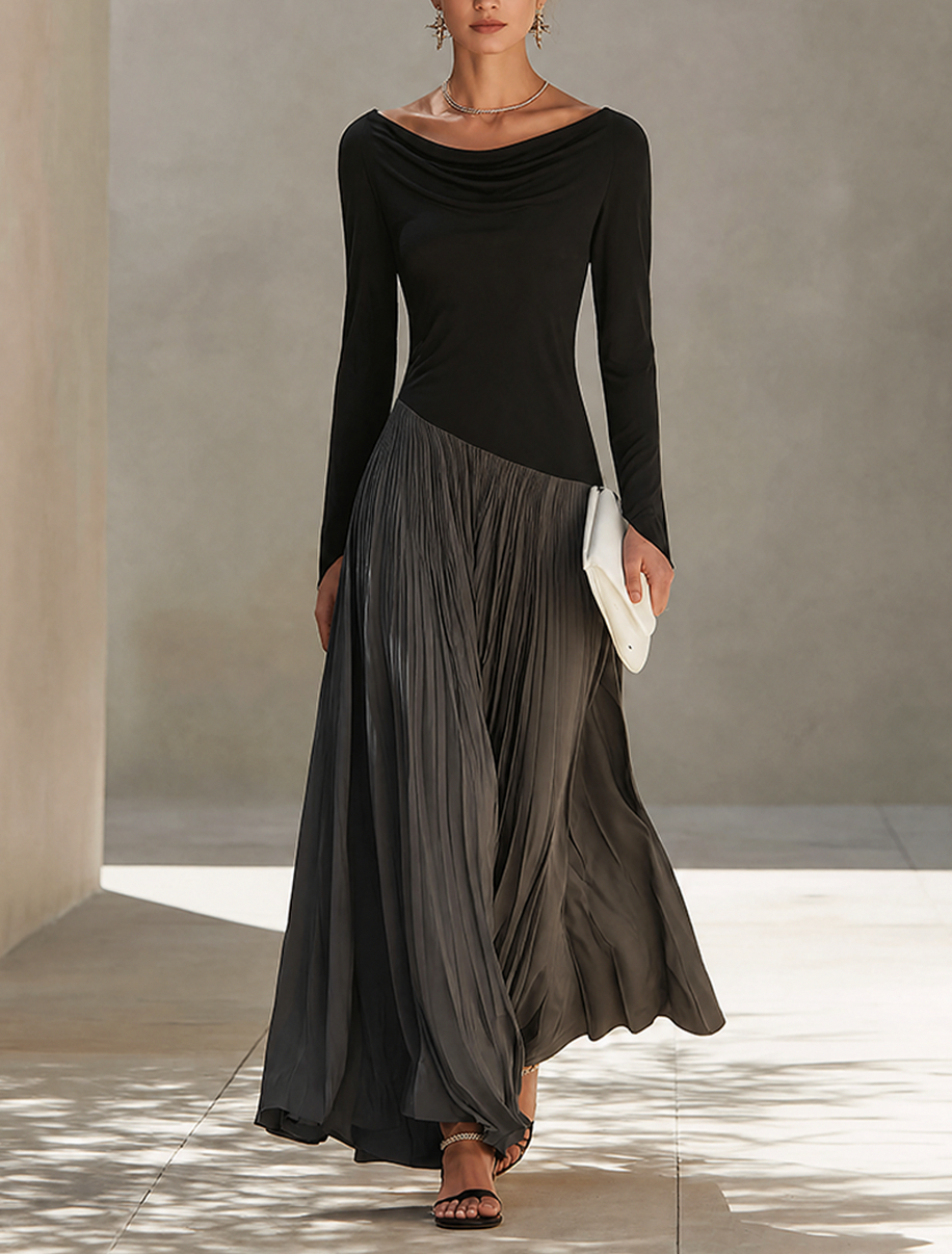 Long Sleeve Pleated Maxi Dress