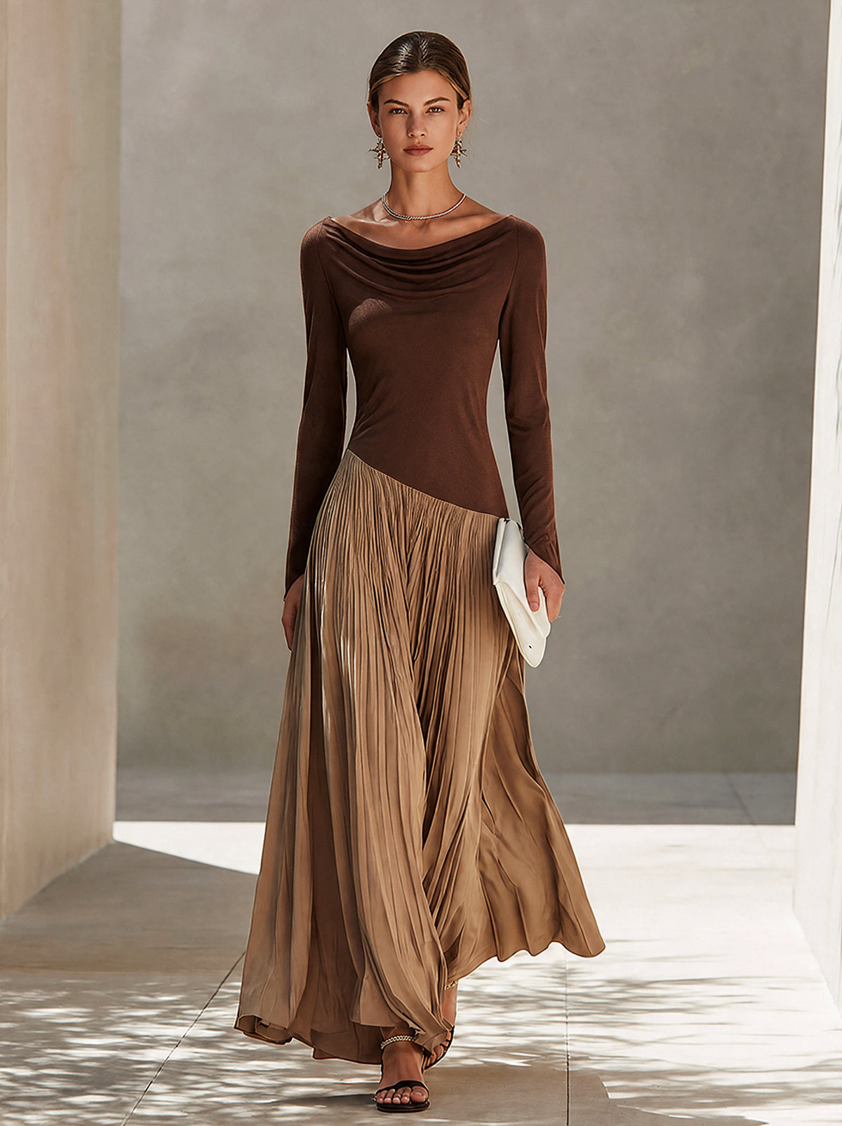 Long Sleeve Pleated Maxi Dress