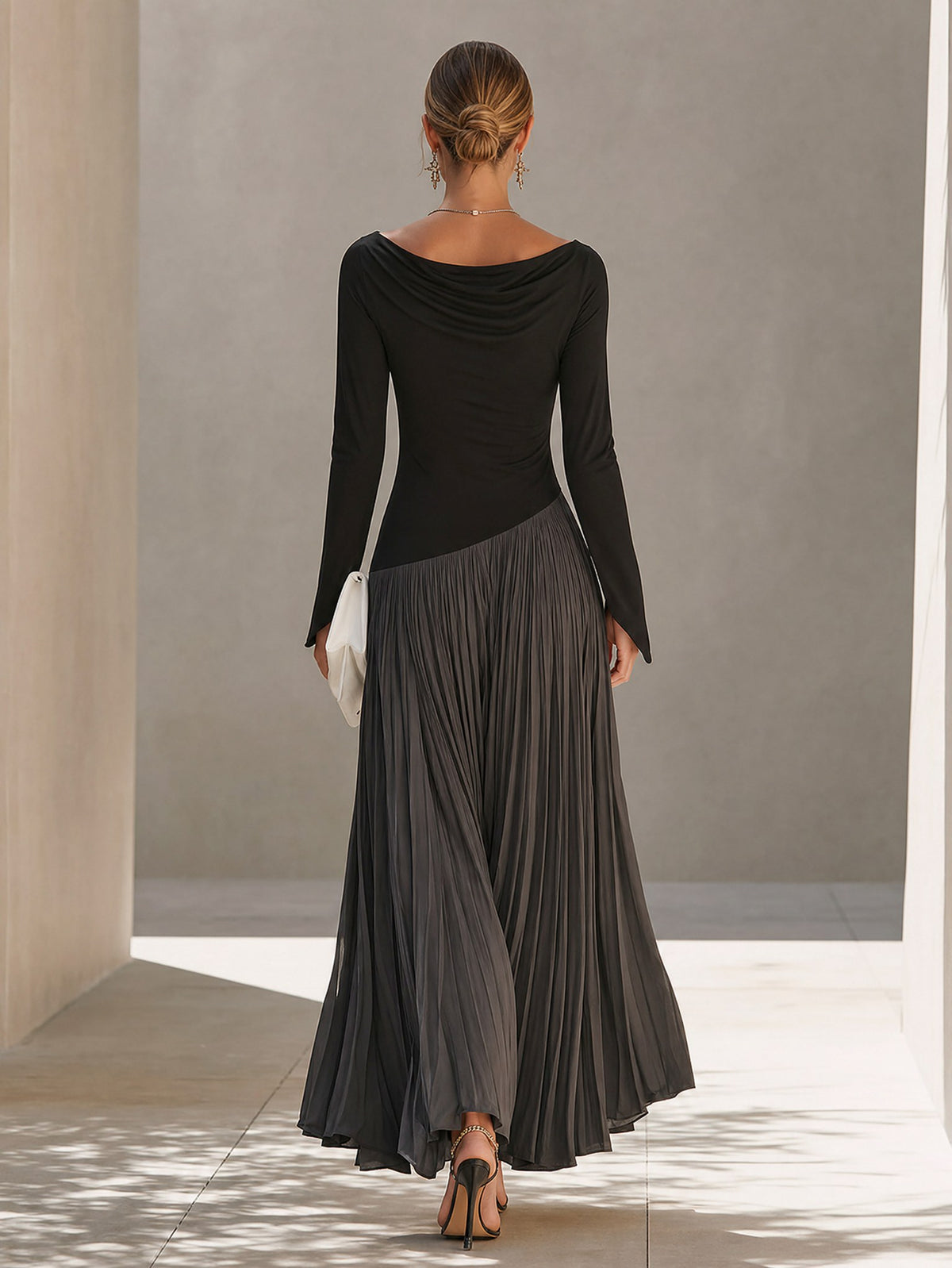 Long Sleeve Pleated Maxi Dress
