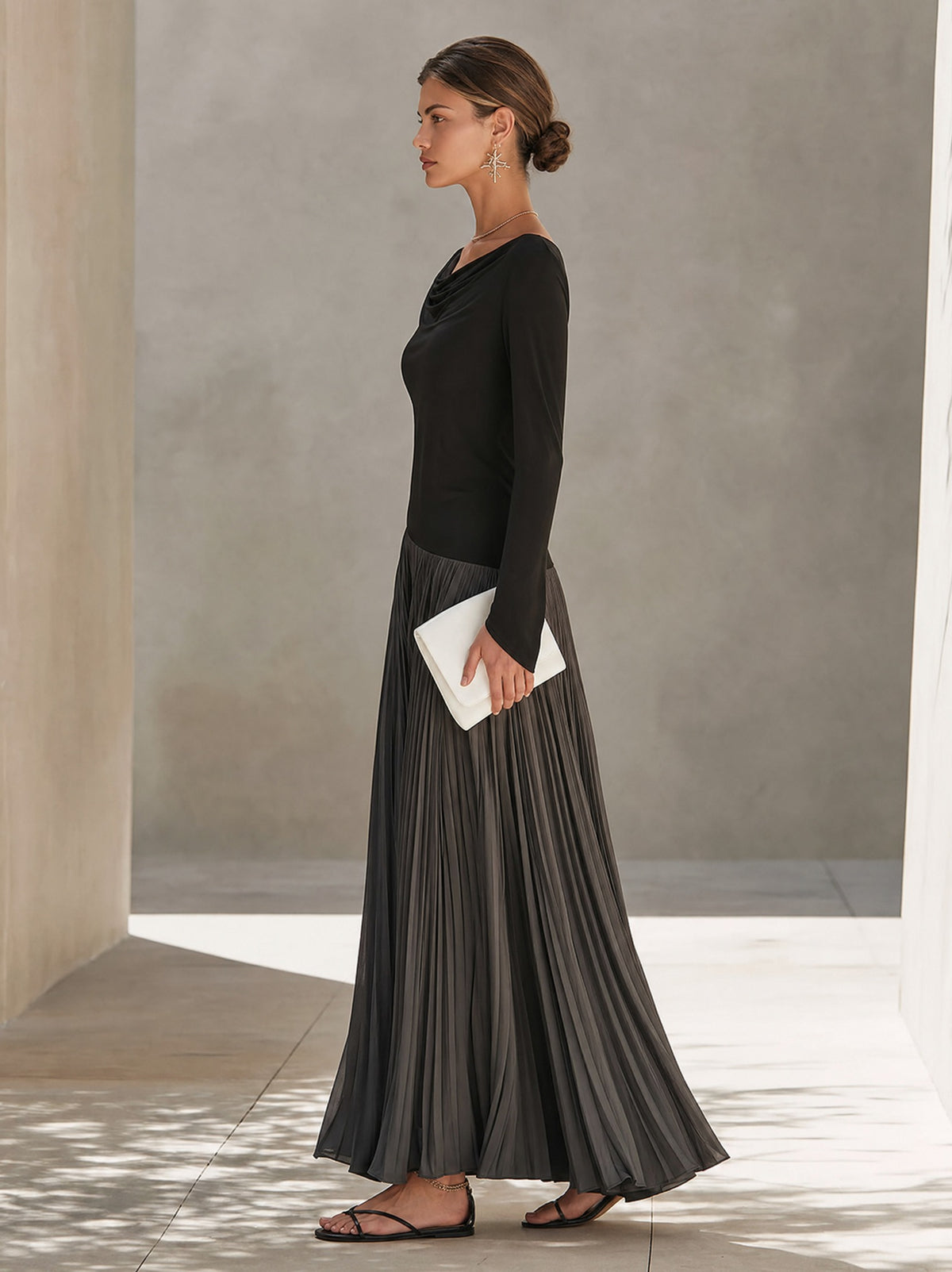 Long Sleeve Pleated Maxi Dress