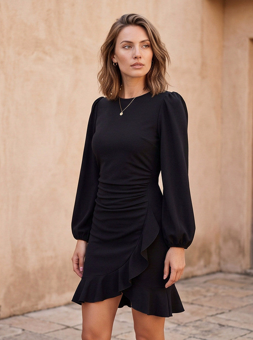 Long Sleeve Ruched Mini Dress