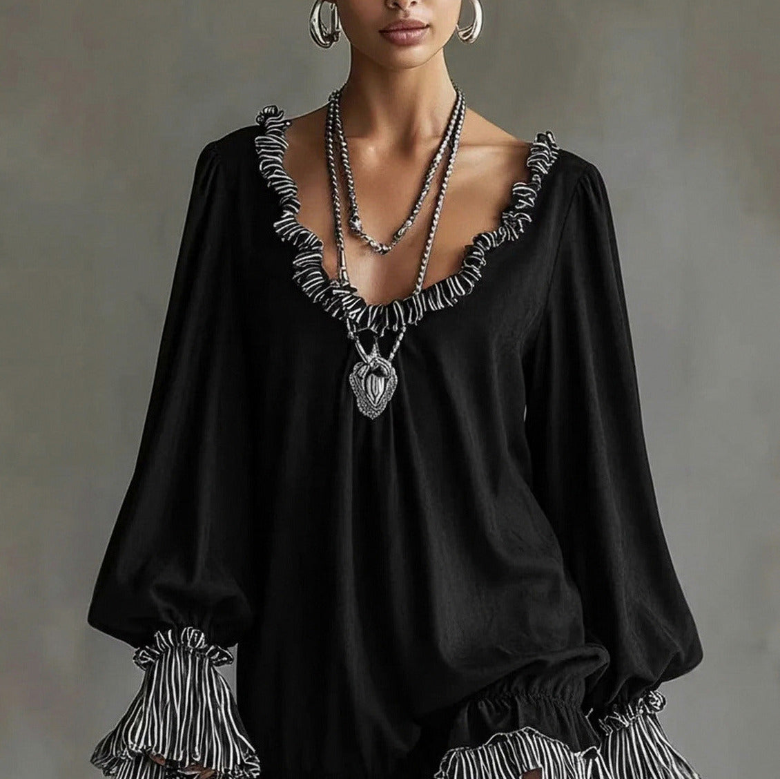 Long Sleeve Ruffle Trim Babydoll Mini Dress