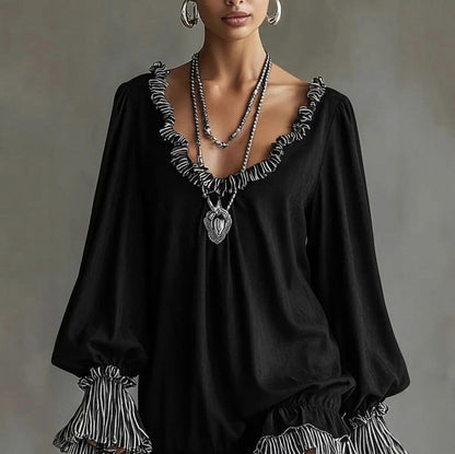 Long Sleeve Ruffle Trim Babydoll Mini Dress