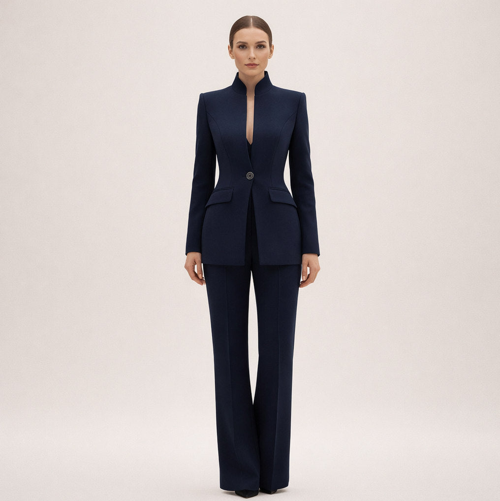 Mandarin Collar Long Sleeve Pantsuit Set