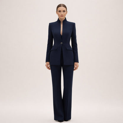 Mandarin Collar Long Sleeve Pantsuit Set