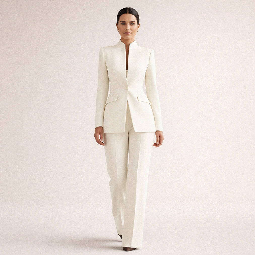 Mandarin Collar Long Sleeve Pantsuit Set