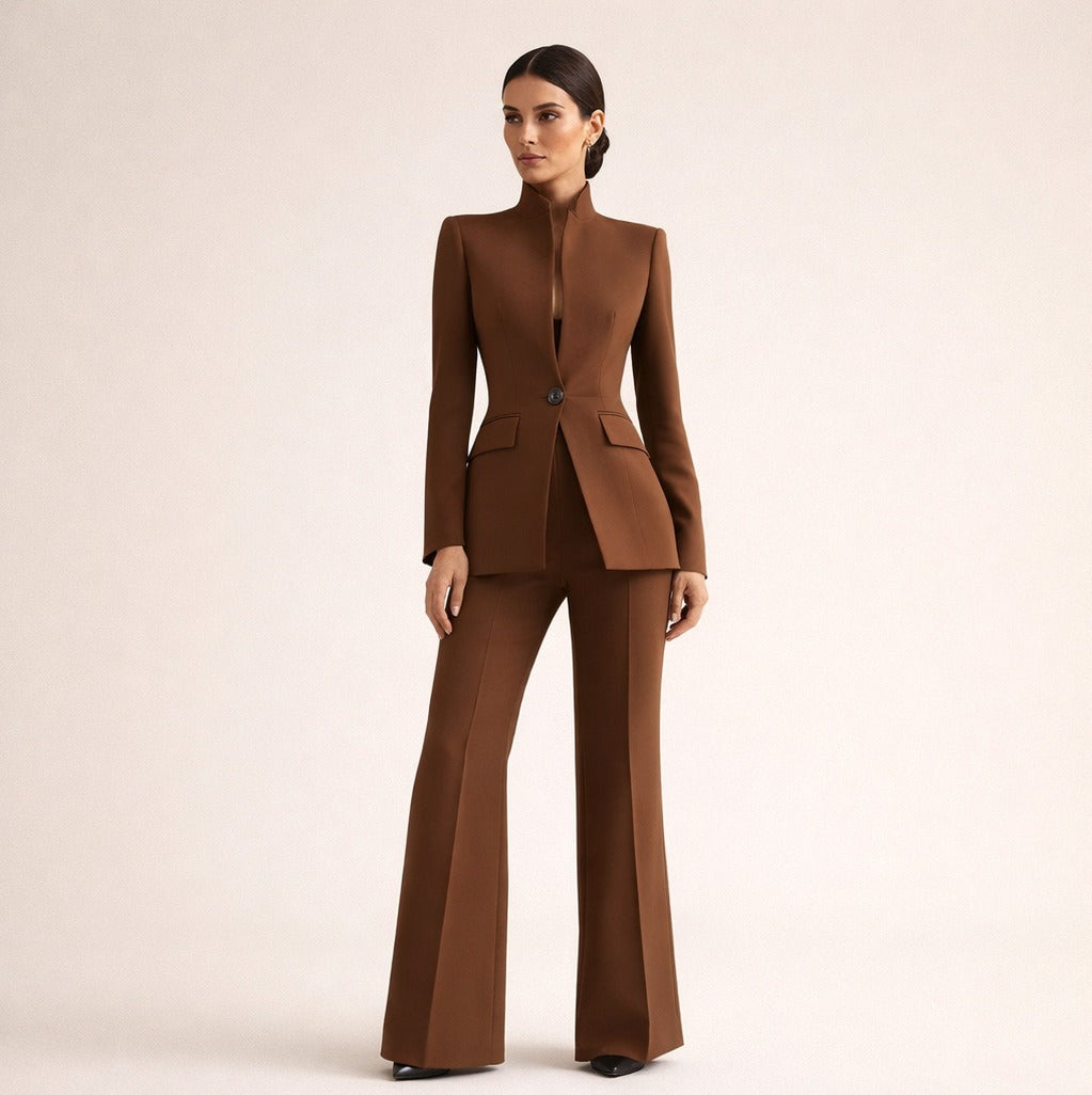 Mandarin Collar Long Sleeve Pantsuit Set