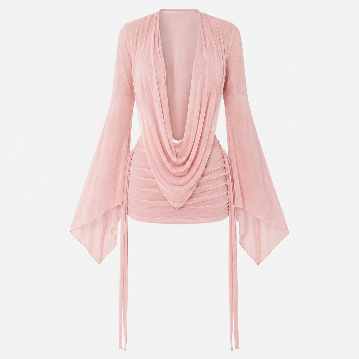 Mesh Bell Long Sleeve Mini Dress