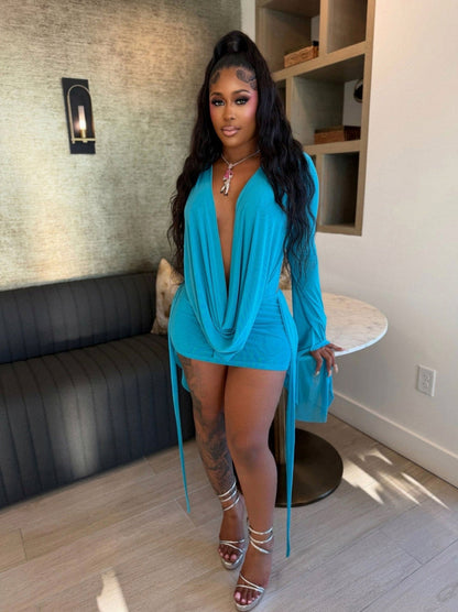 Mesh Bell Long Sleeve Mini Dress