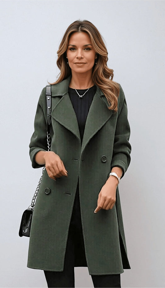 Notched Lapel Button Front Midi Coat