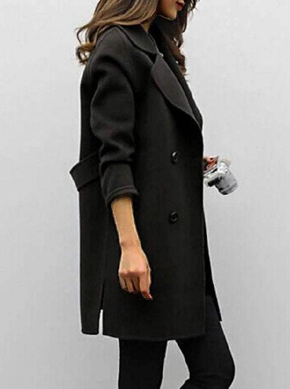 Notched Lapel Button Front Midi Coat