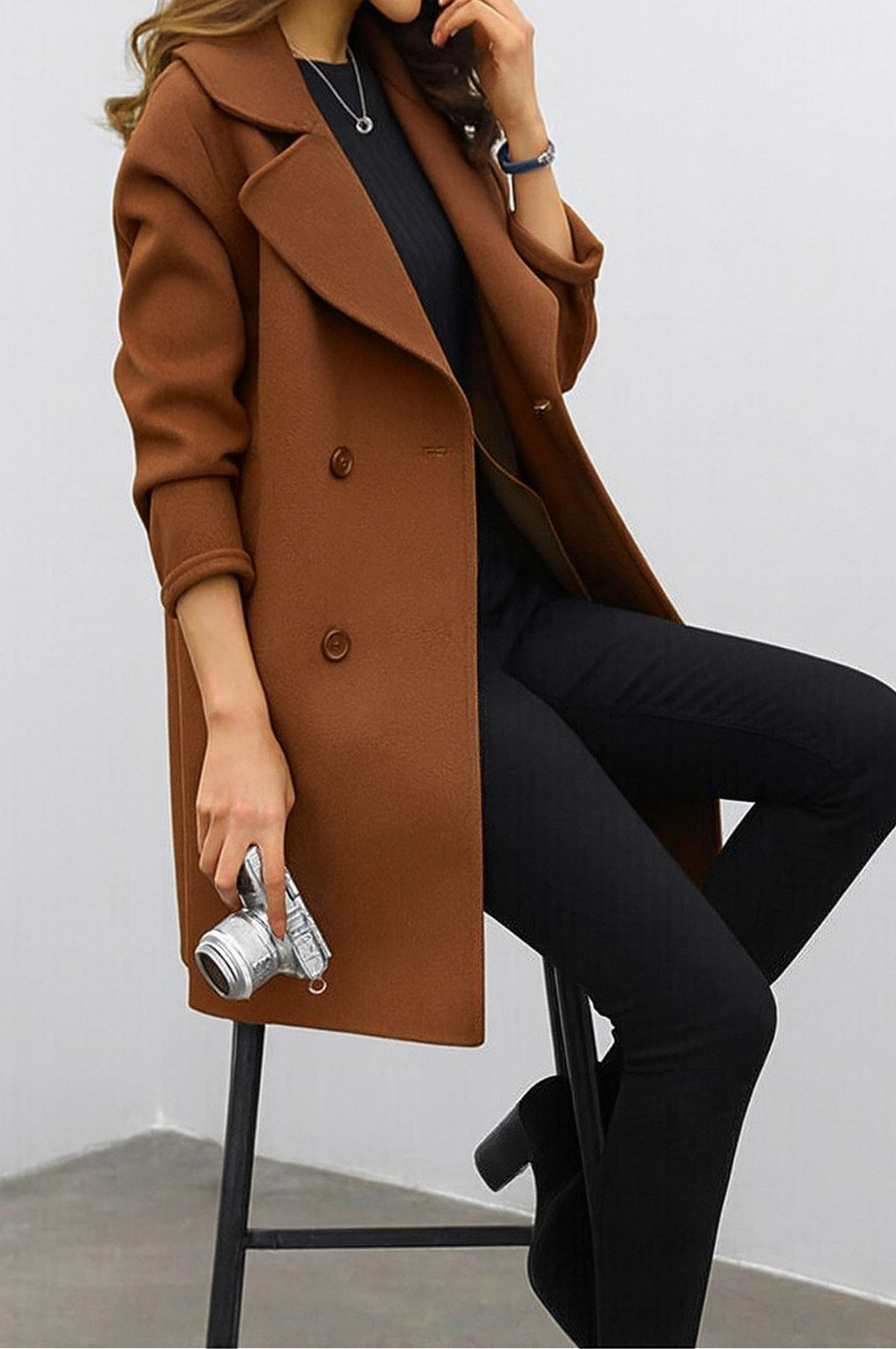 Notched Lapel Button Front Midi Coat