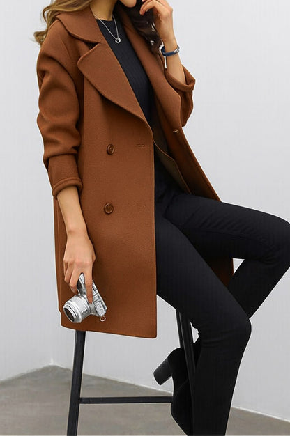 Notched Lapel Button Front Midi Coat
