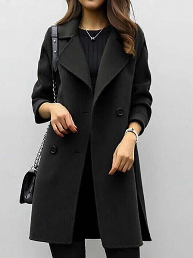 Notched Lapel Button Front Midi Coat