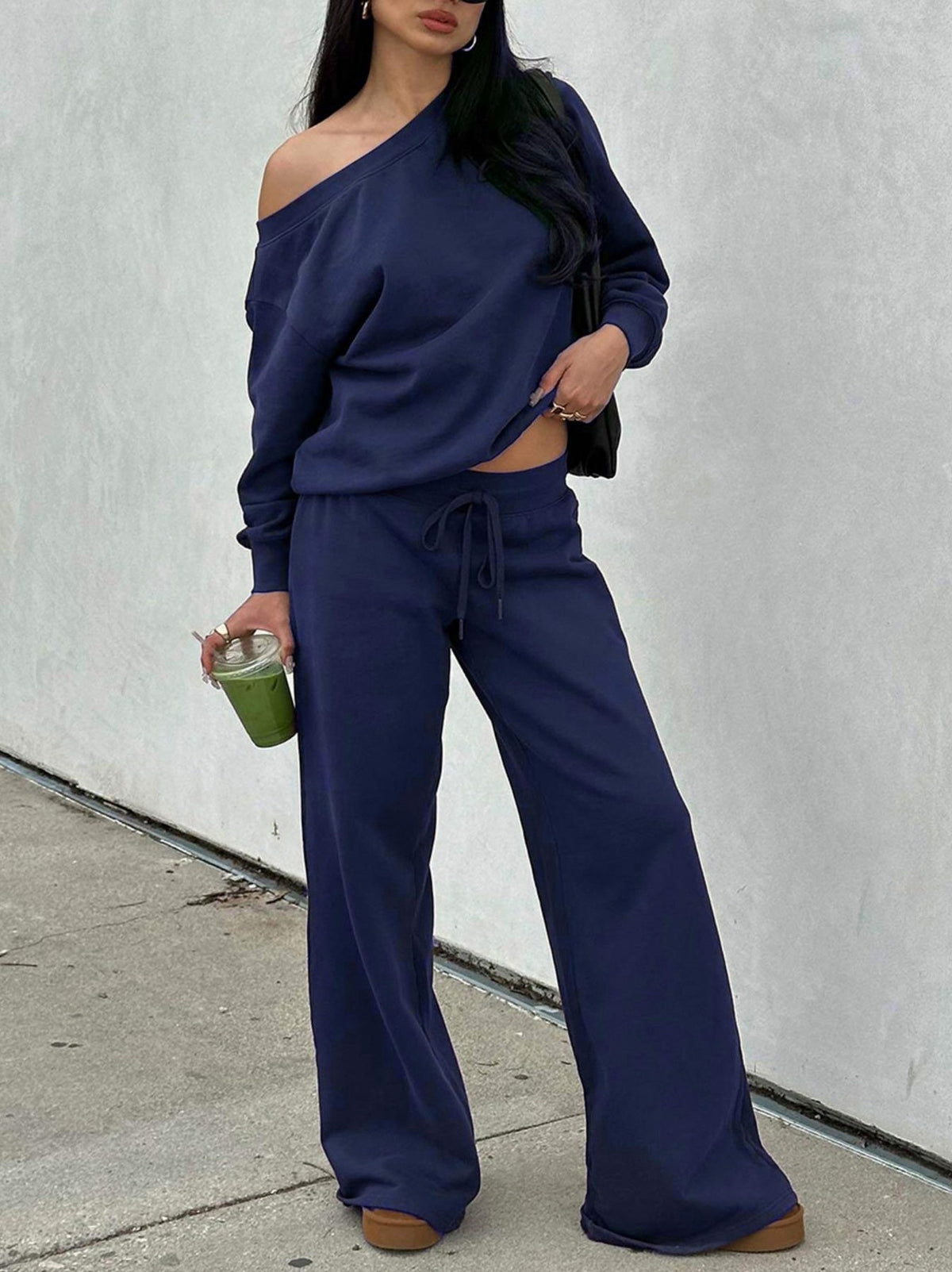 Off Shoulder Long Sleeve Two Piece Set