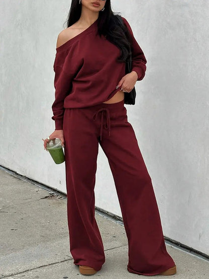 Off Shoulder Long Sleeve Two Piece Set